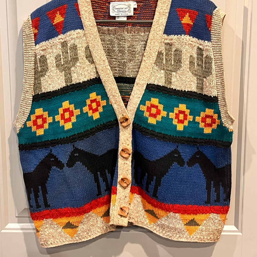 Vintage Sweater Loft Classics size Large Southwestern Knit Vest